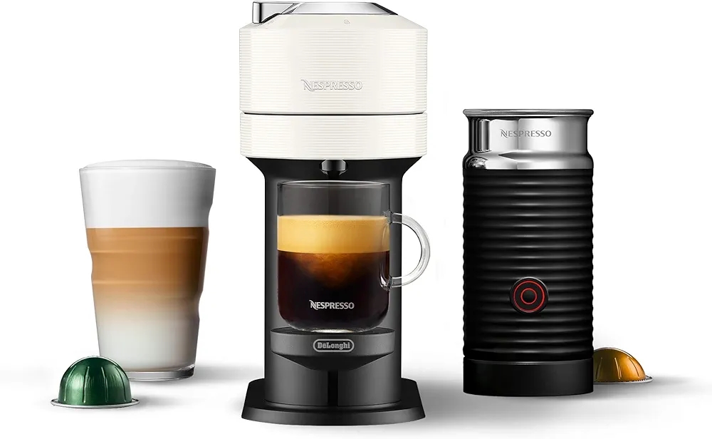 Ofertă Exclusivă: Reducere de 30% la Nespresso Vertuo Next Coffee and Espresso Maker by De’Longhi with Aeroccino Milk Frother, White